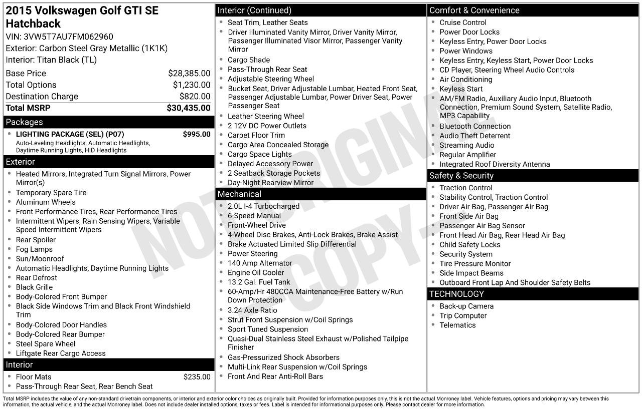 Used 2015 Volkswagen GTI SE w/ Lighting Package (SEL) FWD image 3