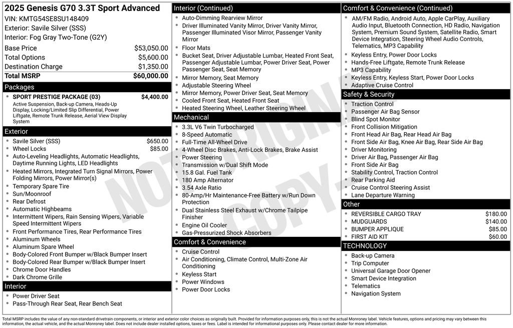 Used 2025 Genesis G70 3.3T Advanced w/ Sport Prestige Package image 3