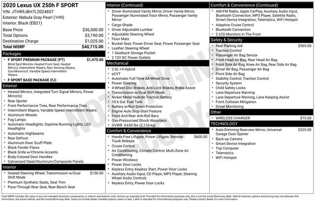 Used 2020 Lexus UX 250h F Sport w/ F Sport Premium Package image 10