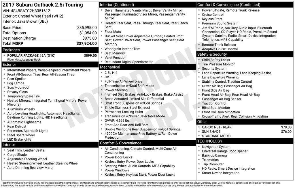 Used 2017 Subaru Outback 2.5i Touring w/ Popular Package #5A image 4