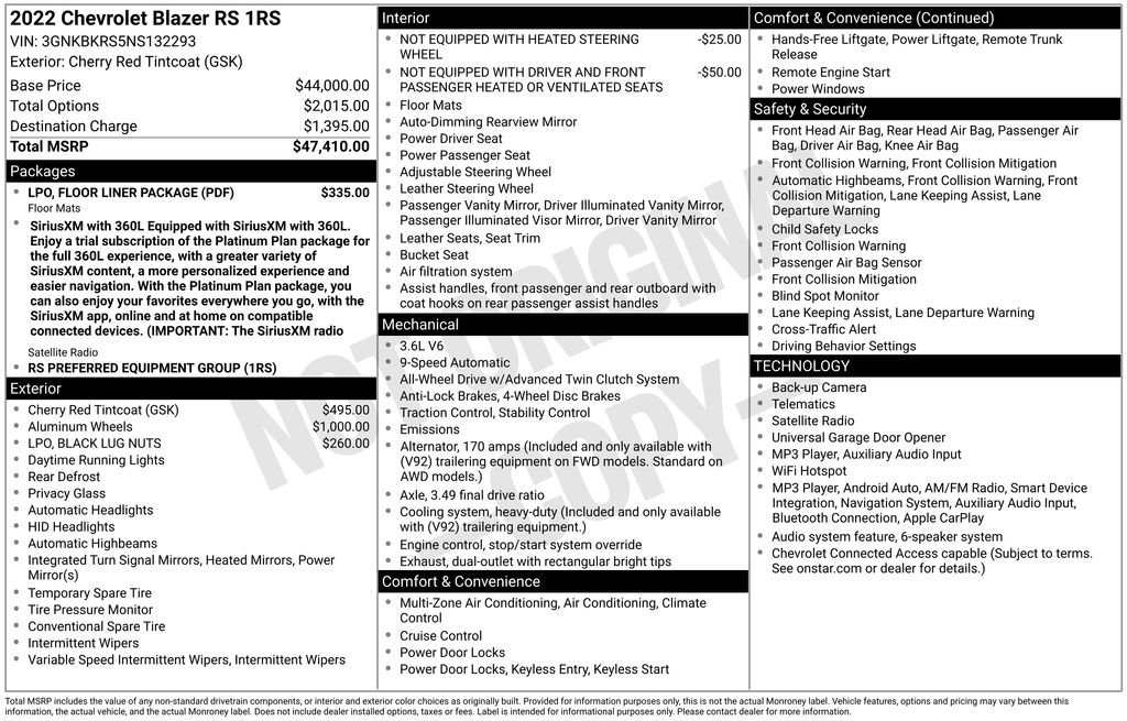 Used 2022 Chevrolet Blazer RS w/ LPO, Floor Liner Package AWD/4WD image 4