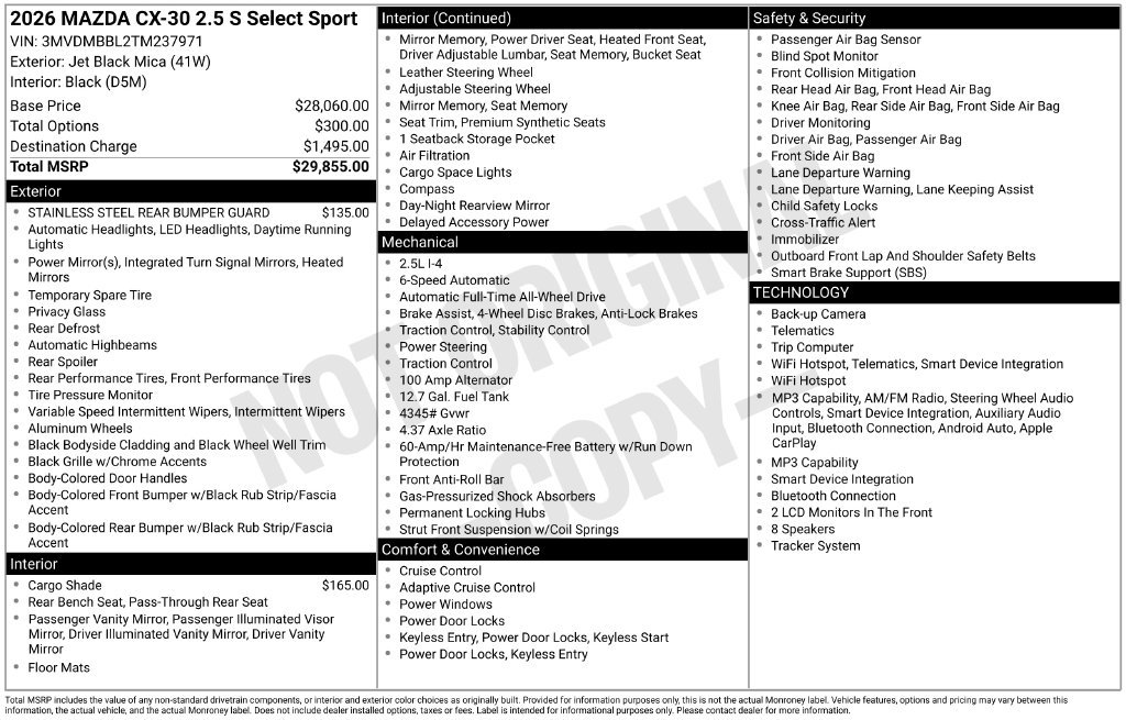 New 2026 MAZDA CX-30 AWD 2.5 S w/ Select Sport Pkg image 3