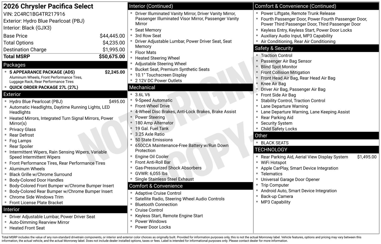 New 2026 Chrysler Pacifica Select w/ S Appearance Package FWD image 25
