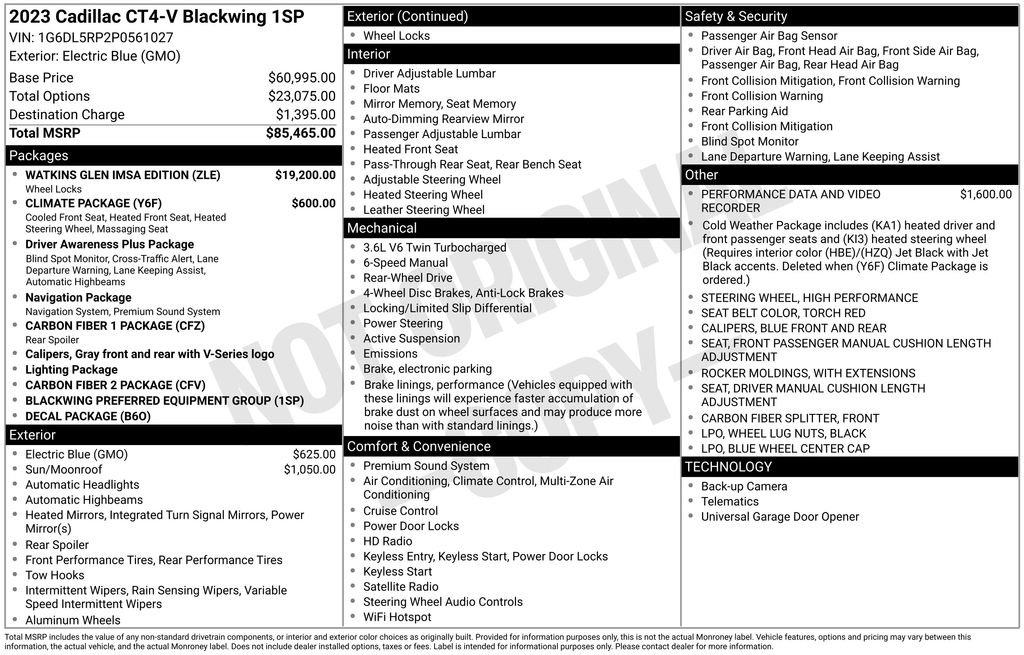 Used 2023 Cadillac CT4 V Blackwing w/ Watkins Glen IMSA Edition RWD image 3