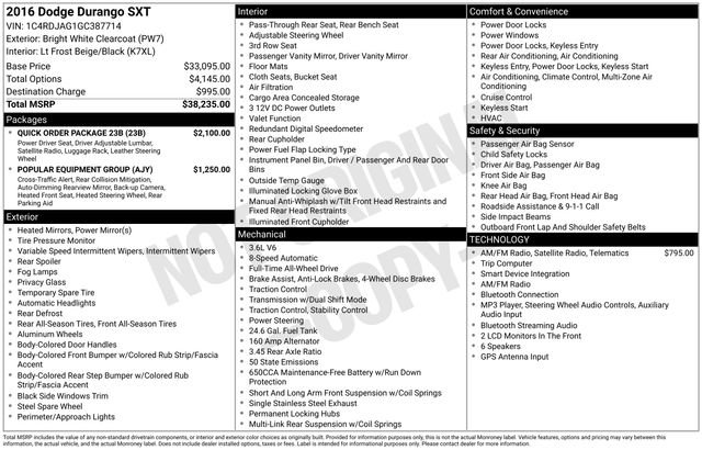 Certified 2016 Dodge Durango SXT w/ Quick Order Package 23B AWD/4WD image 9