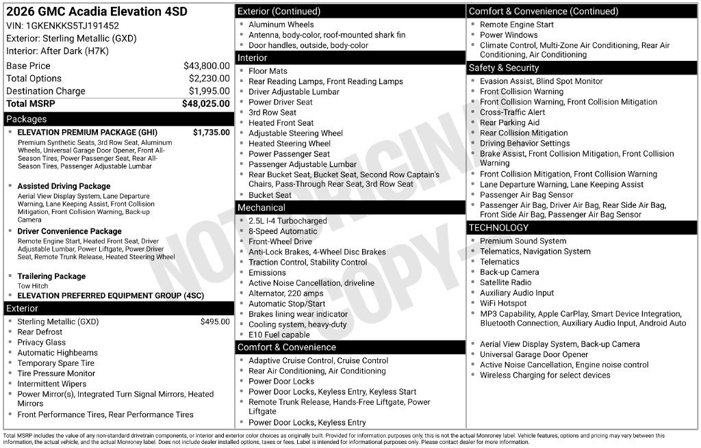 Used 2026 GMC Acadia Elevation w/ Elevation Premium Package FWD image 5