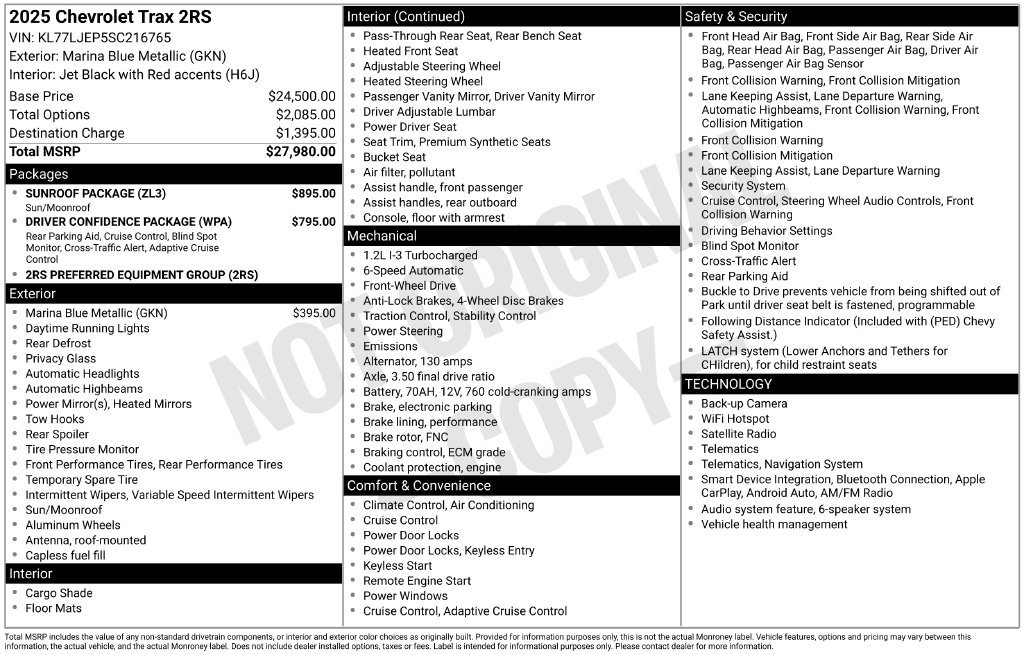 Used 2025 Chevrolet Trax RS w/ Sunroof Package FWD image 6