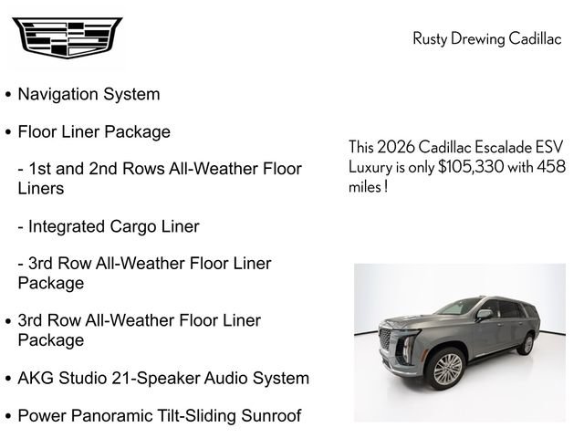 New 2026 Cadillac Escalade ESV Luxury w/ LPO, Floor Liner Package AWD/4WD image 4