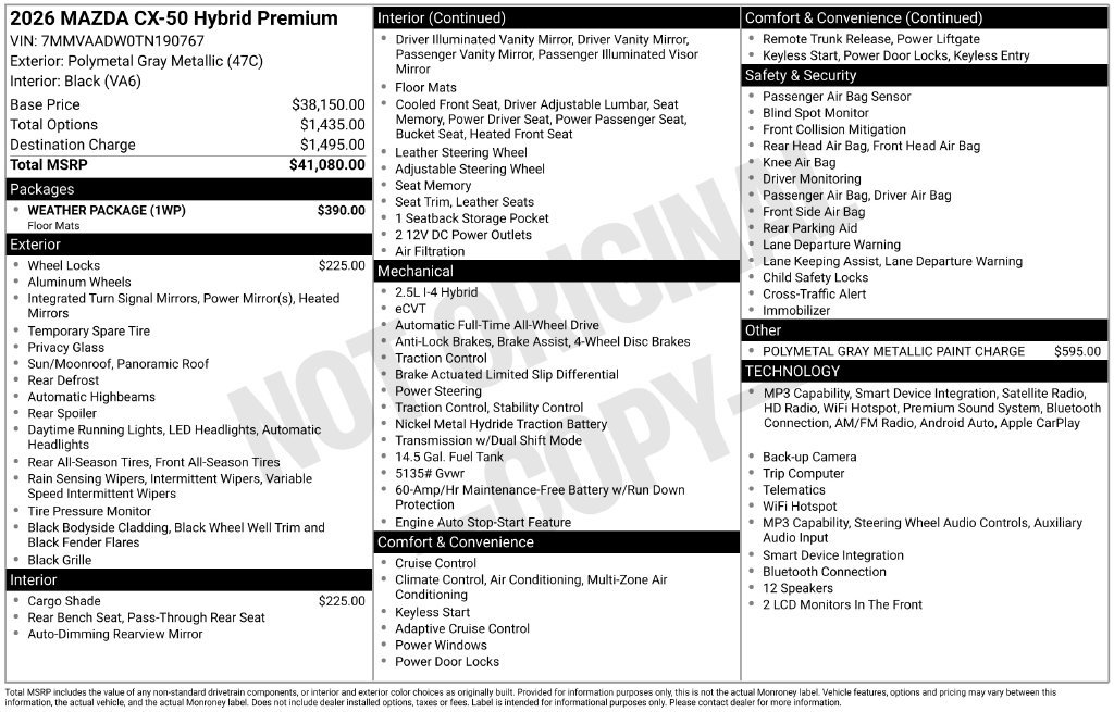 New 2026 MAZDA CX-50 AWD 2.5 Hybrid w/ Weather Package image 36