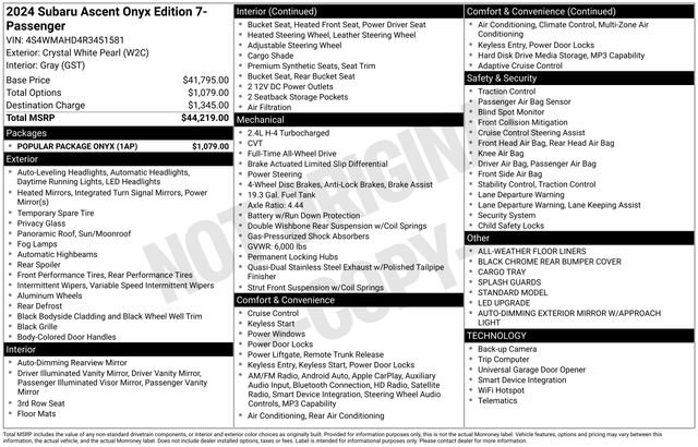 Certified 2024 Subaru Ascent Onyx Edition w/ Popular Package Onyx AWD/4WD image 29