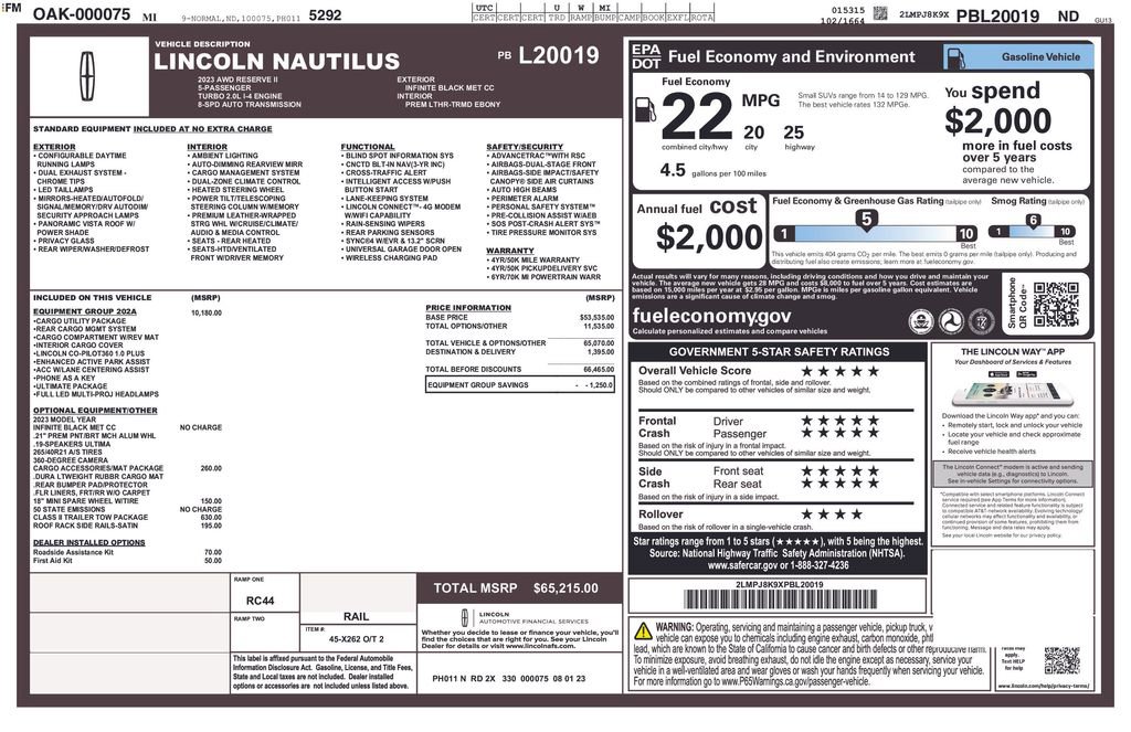 Certified 2023 Lincoln Nautilus Reserve w/ Equipment Group 202A image 37