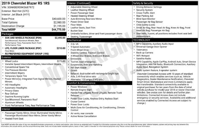 Used 2019 Chevrolet Blazer RS w/ Sun and Wheels Package FWD image 8