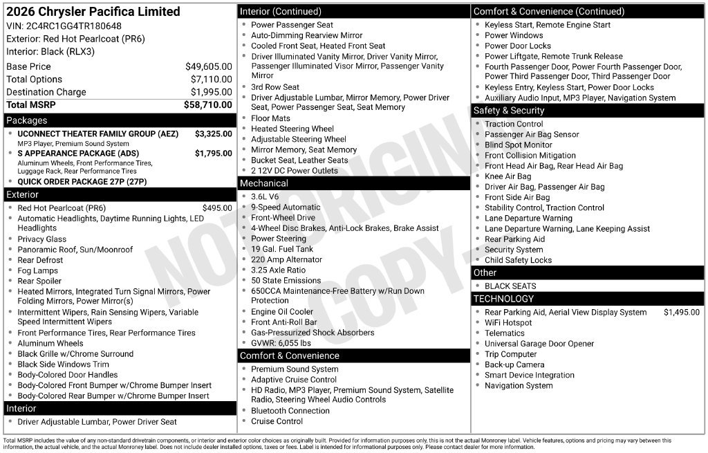 New 2026 Chrysler Pacifica Limited w/ Uconnect Theater Family Group FWD image 31