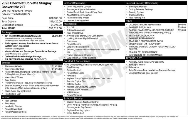 Used 2023 Chevrolet Corvette Stingray Preferred Conv w/ Z51 Performance Package RWD image 26