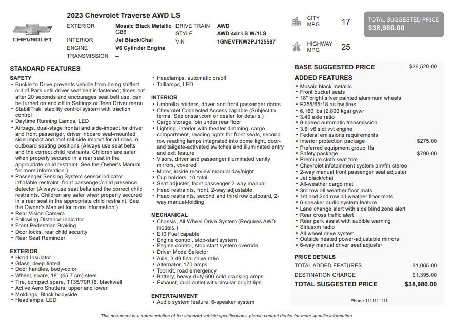 Certified 2023 Chevrolet Traverse LS w/ Safety Package image 34