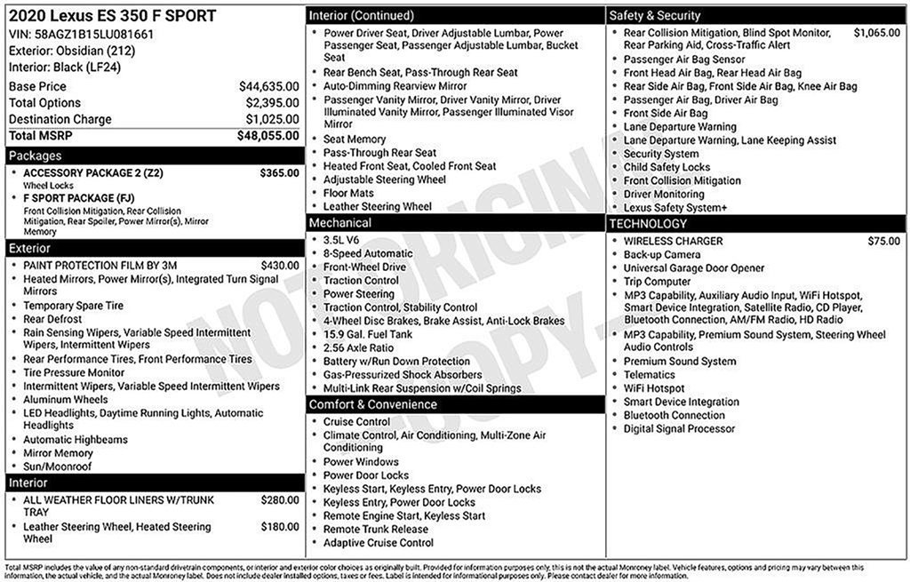 Used 2020 Lexus ES 350 F Sport w/ Accessory Package 2 FWD image 34