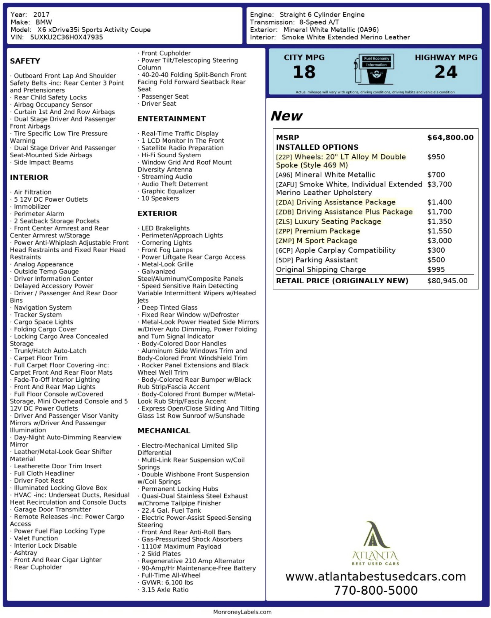 Used 2017 BMW X6 xDrive35i image 55