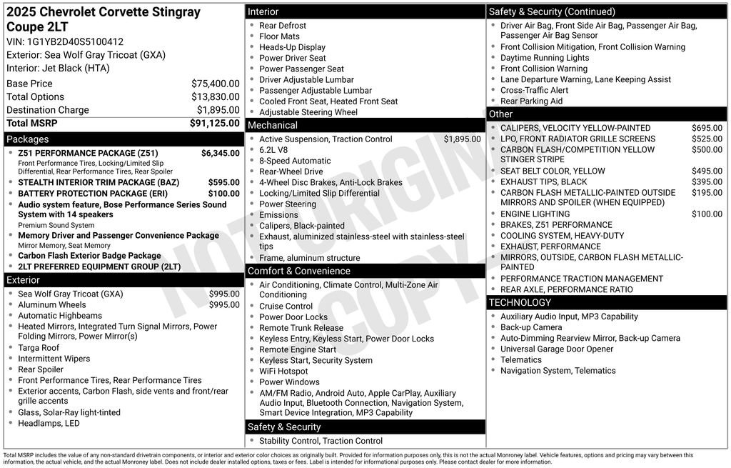 Used 2025 Chevrolet Corvette Stingray Preferred Cpe w/ Z51 Performance Package RWD image 30