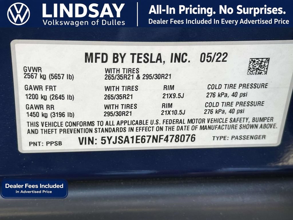 Used 2022 Tesla Model S Plaid AWD/4WD image 27
