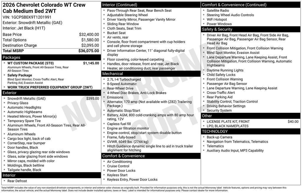New 2026 Chevrolet Colorado W/T w/ WT Custom Package RWD image 24
