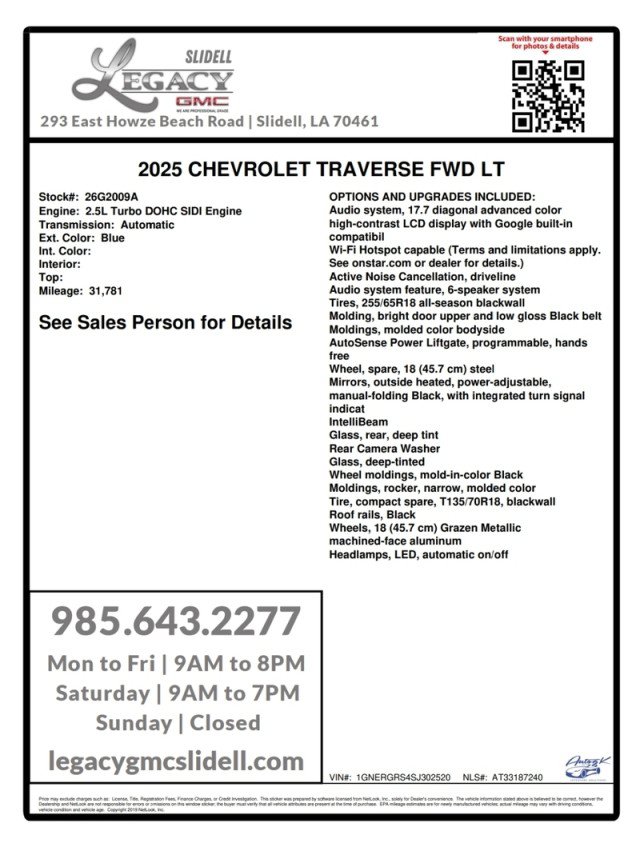 Used 2025 Chevrolet Traverse LT w/ Driver Confidence Package FWD image 30