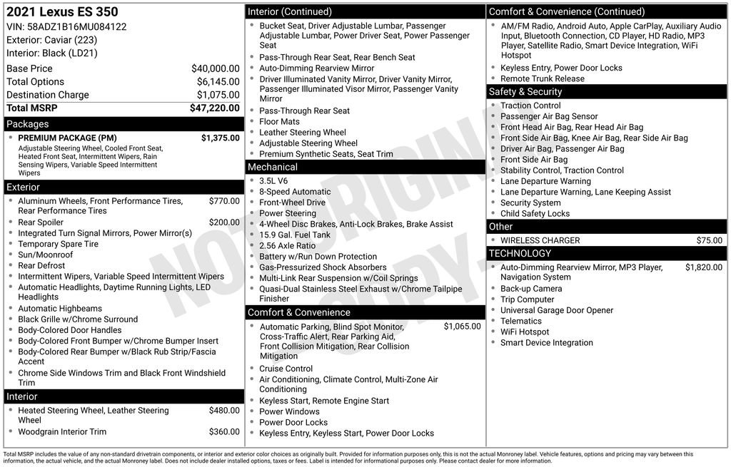 Used 2021 Lexus ES 350 w/ Premium Package image 2