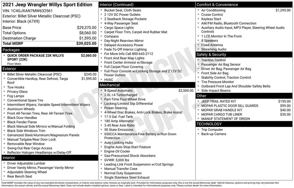 Used 2021 Jeep Wrangler Sport image 6