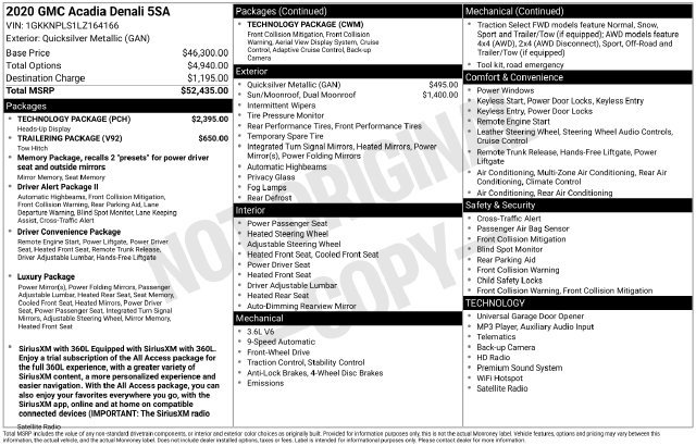 Used 2020 GMC Acadia Denali w/ Technology Package FWD image 33