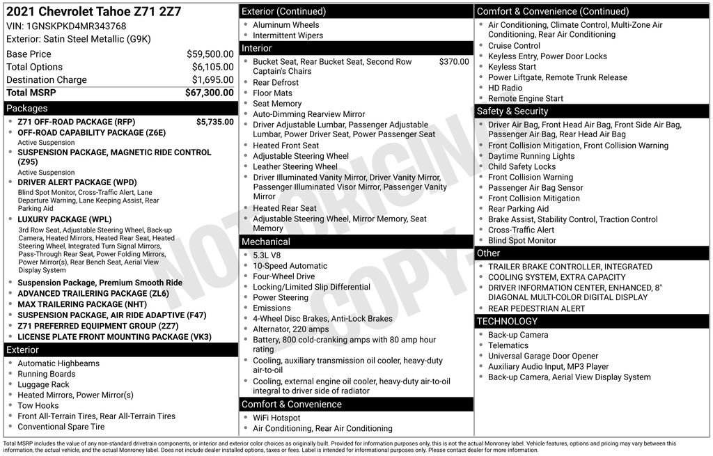 Used 2021 Chevrolet Tahoe Z71 w/ Z71 Off-Road Package image 30