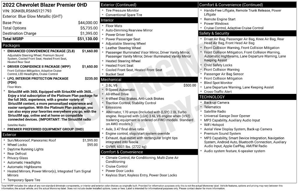 Used 2022 Chevrolet Blazer Premier w/ Enhanced Convenience Package AWD/4WD image 24