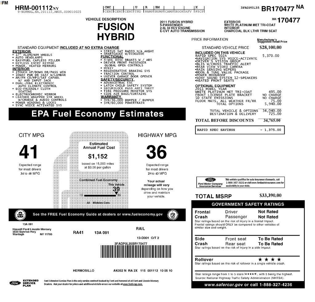 Used 2011 Ford Fusion Hybrid w/ 502A Rapid Spec Order Code image 36