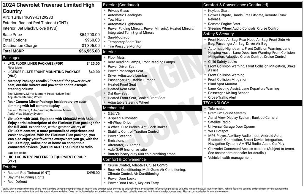 Used 2024 Chevrolet Traverse High Country w/ LPO, Floor Liner Package AWD/4WD image 2