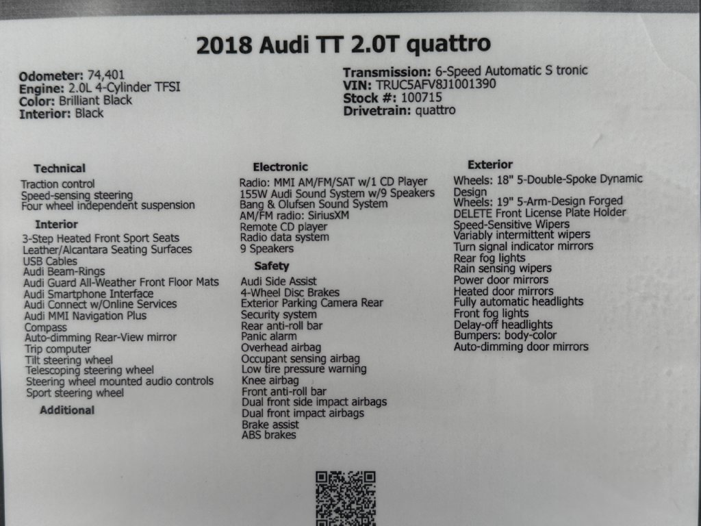 Used 2018 Audi TT 2.0T w/ Technology Package AWD/4WD image 48