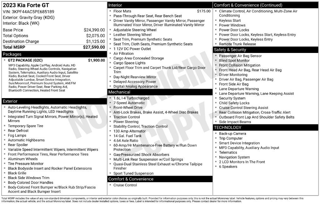 Used 2023 Kia Forte GT w/ GT2 Package FWD image 2