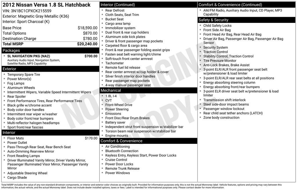 Used 2012 Nissan Versa Hatchback w/ SL Navigation Pkg FWD image 3