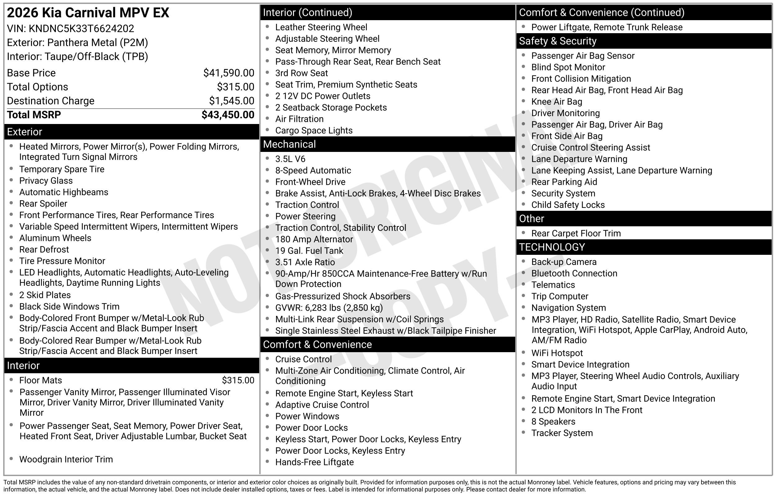 Used 2026 Kia Carnival EX FWD image 2