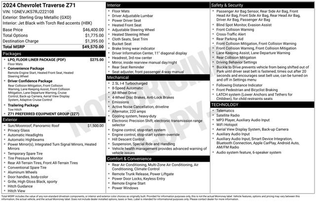 Certified 2024 Chevrolet Traverse Z71 w/ LPO, Floor Liner Package AWD/4WD image 6