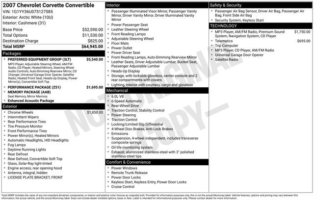 Used 2007 Chevrolet Corvette Convertible w/ Preferred Equipment Group RWD image 5