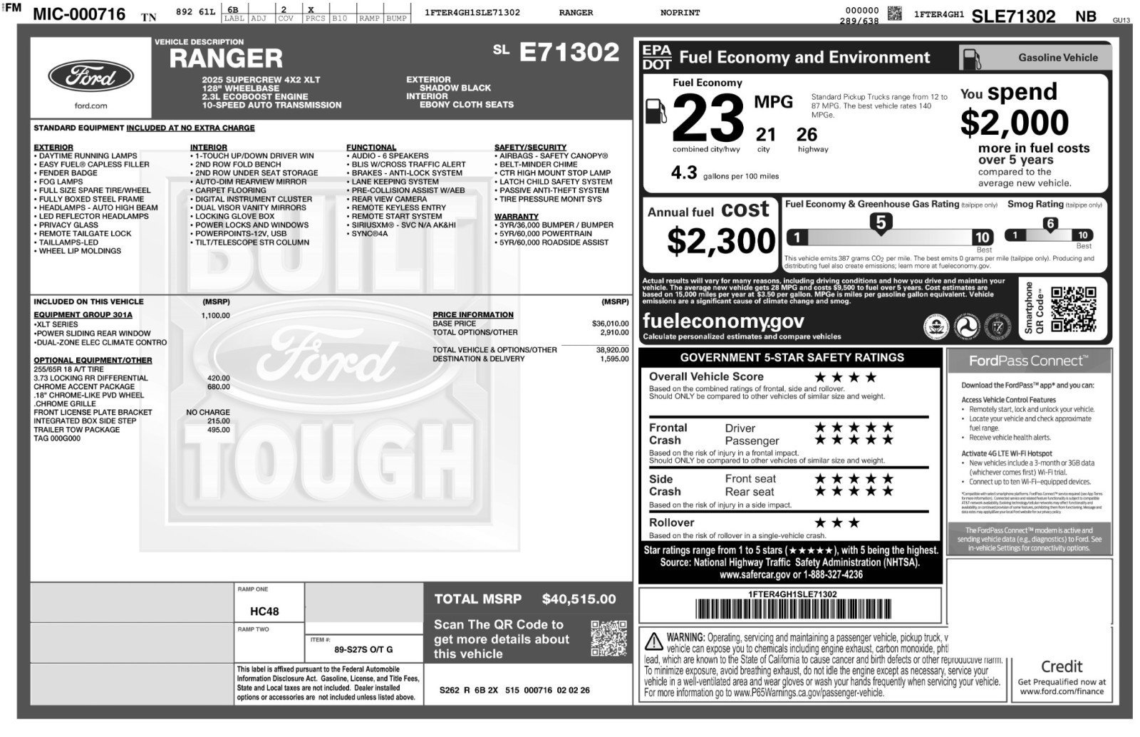 Used 2025 Ford Ranger XLT w/ Equipment Group 301A High image 49