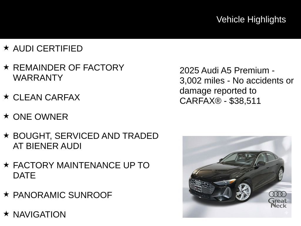 Certified 2025 Audi A5 2.0T Premium w/ Convenience Package AWD/4WD image 10