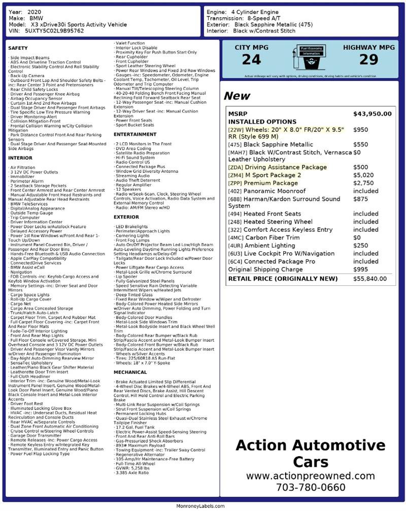 Used 2020 BMW X3 xDrive30i w/ M Sport Package 2 AWD/4WD image 2