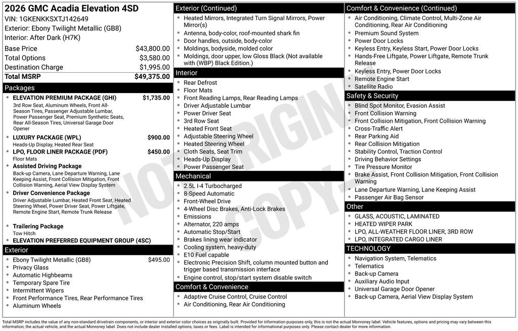 New 2026 GMC Acadia Elevation w/ Elevation Premium Package image 4