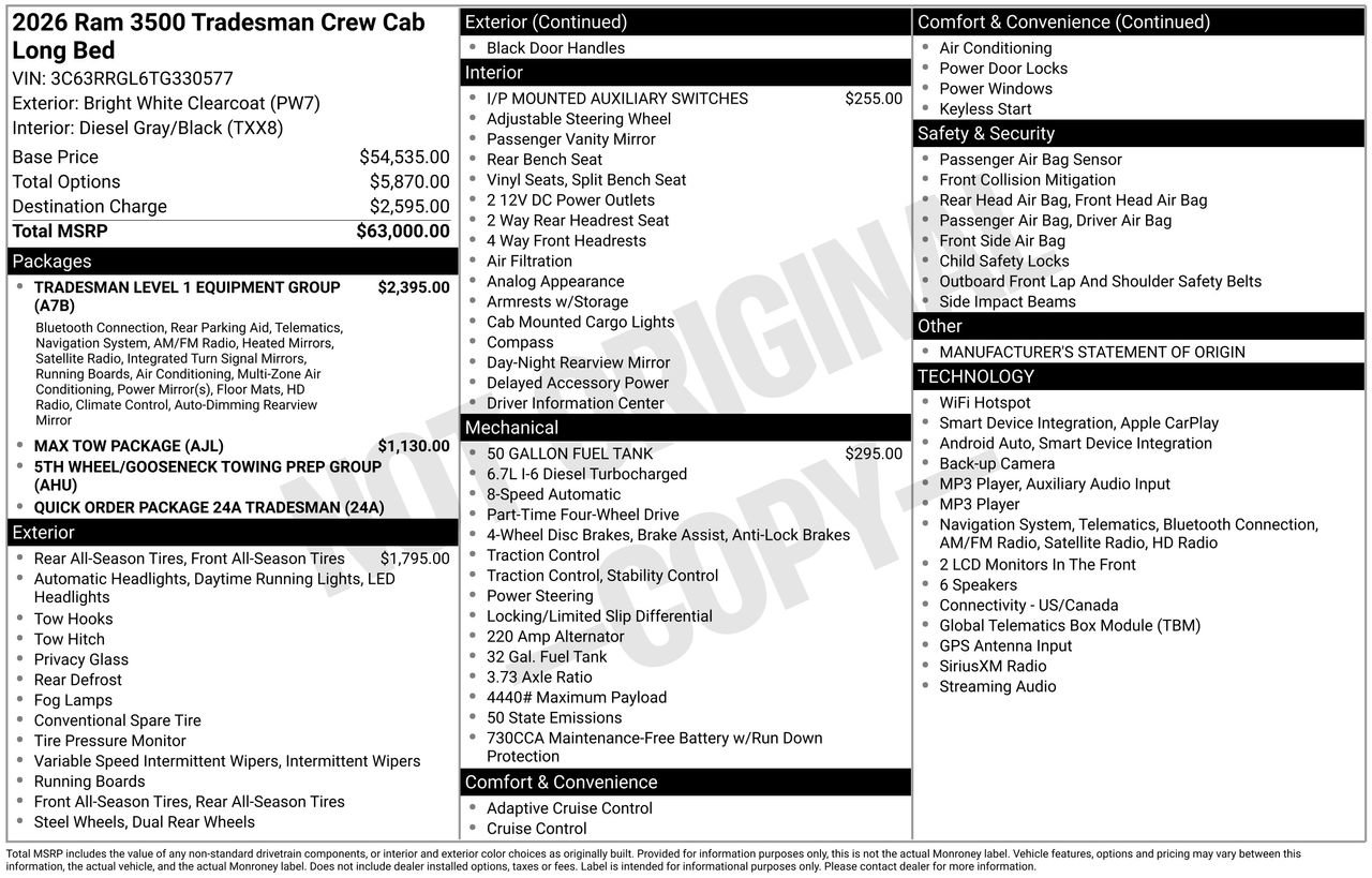 New 2026 RAM 3500 Tradesman AWD/4WD image 26