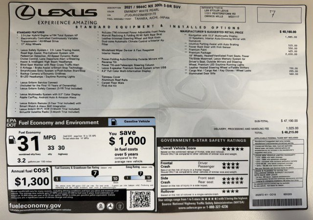 Used 2021 Lexus NX 300h AWD w/ Premium Package image 63