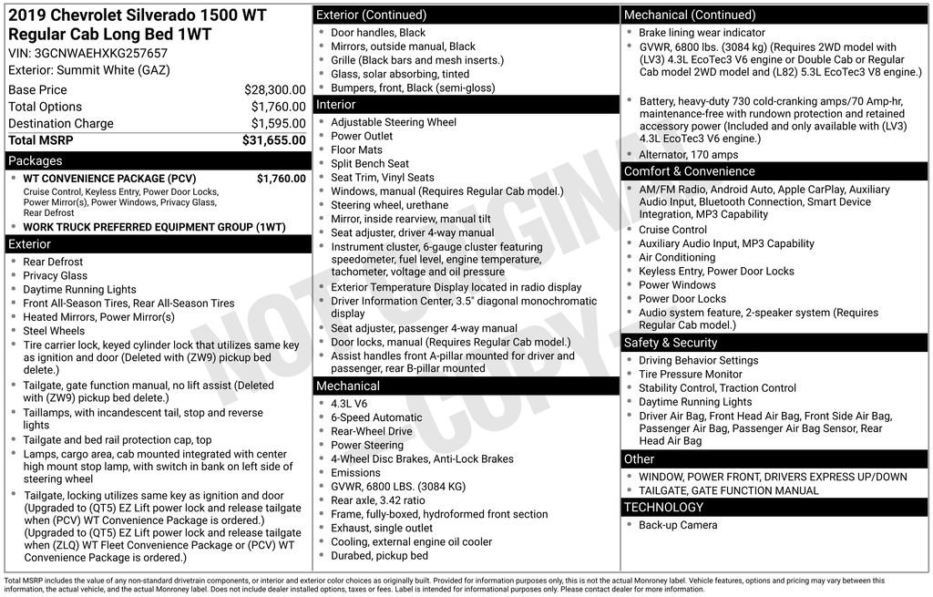 Used 2019 Chevrolet Silverado 1500 W/T w/ WT Convenience Package RWD image 6
