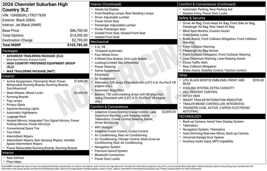 New 2026 Chevrolet Suburban High Country AWD/4WD image 11