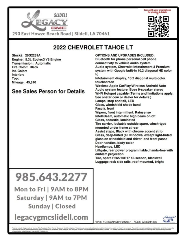 Used 2022 Chevrolet Tahoe LT RWD image 29