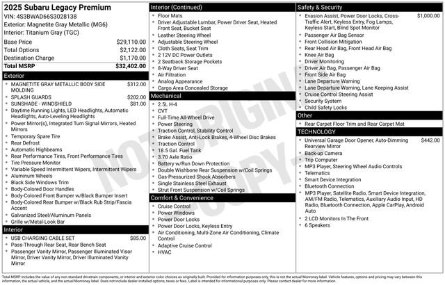Certified 2025 Subaru Legacy Premium AWD/4WD image 36