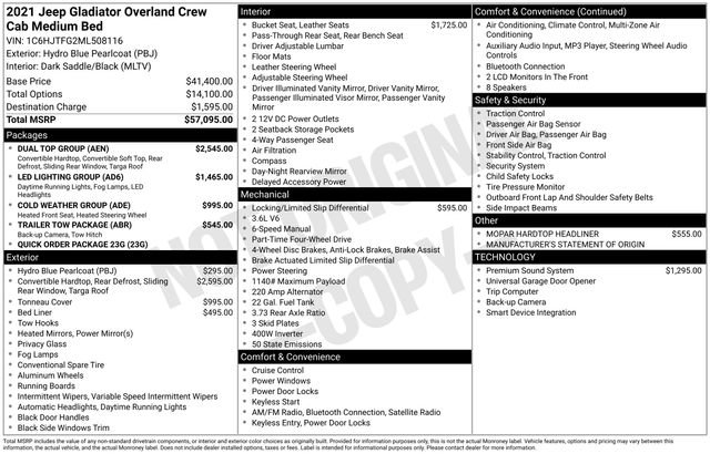 Used 2021 Jeep Gladiator Overland w/ Dual Top Group image 13