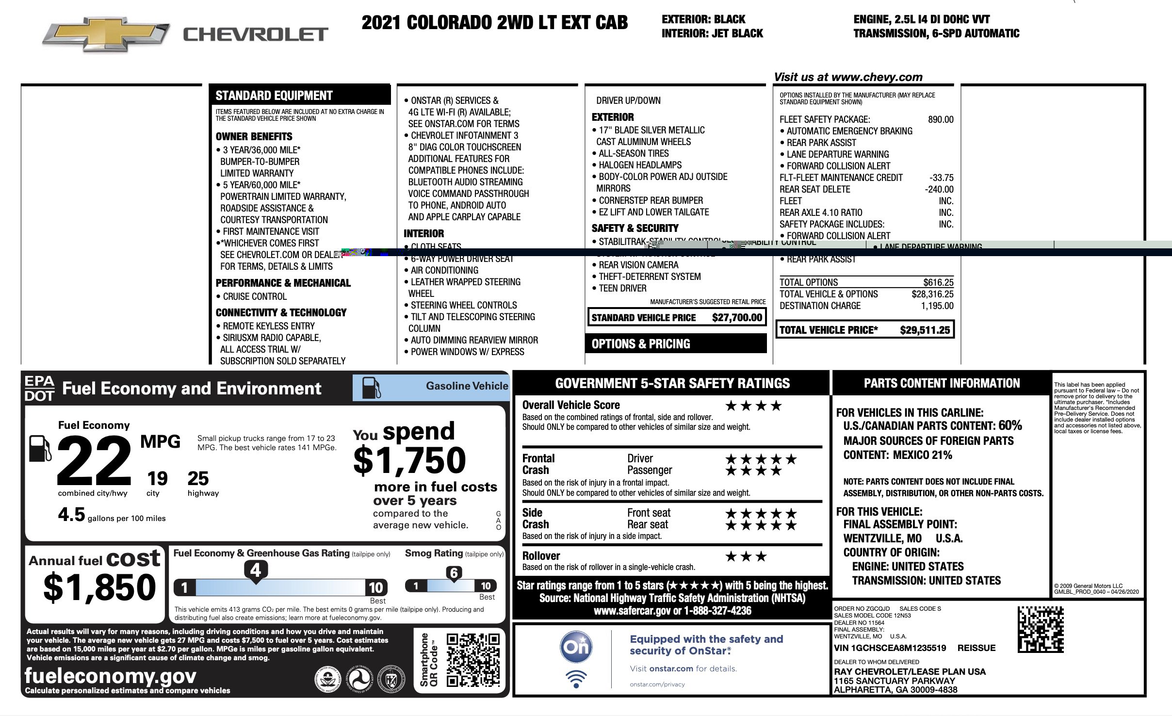 Used 2021 Chevrolet Colorado LT w/ Fleet Safety Package RWD image 5